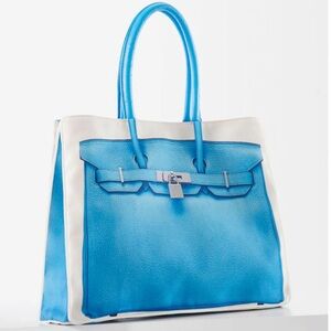 🆕Charlie Paige Blue Printed Tote Bag Reusable Shopping Novelty Fun
